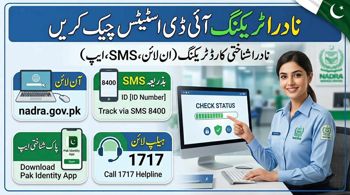 NADRA Tracking Check ID Status Online, by SMS (8400), Pak identity App, or Helpline 